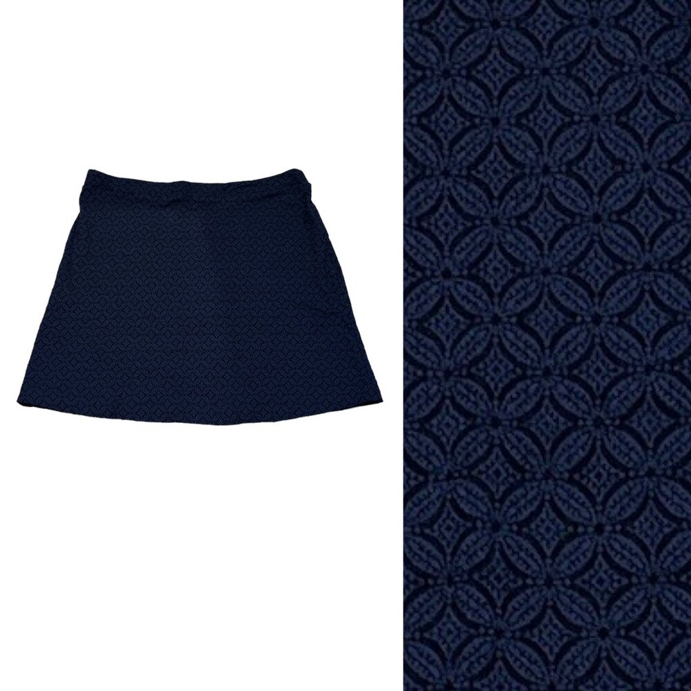 MARGARET M Navy Blue Skirt Size XL Stretchy Pull On Above Knee Lovely Pattern